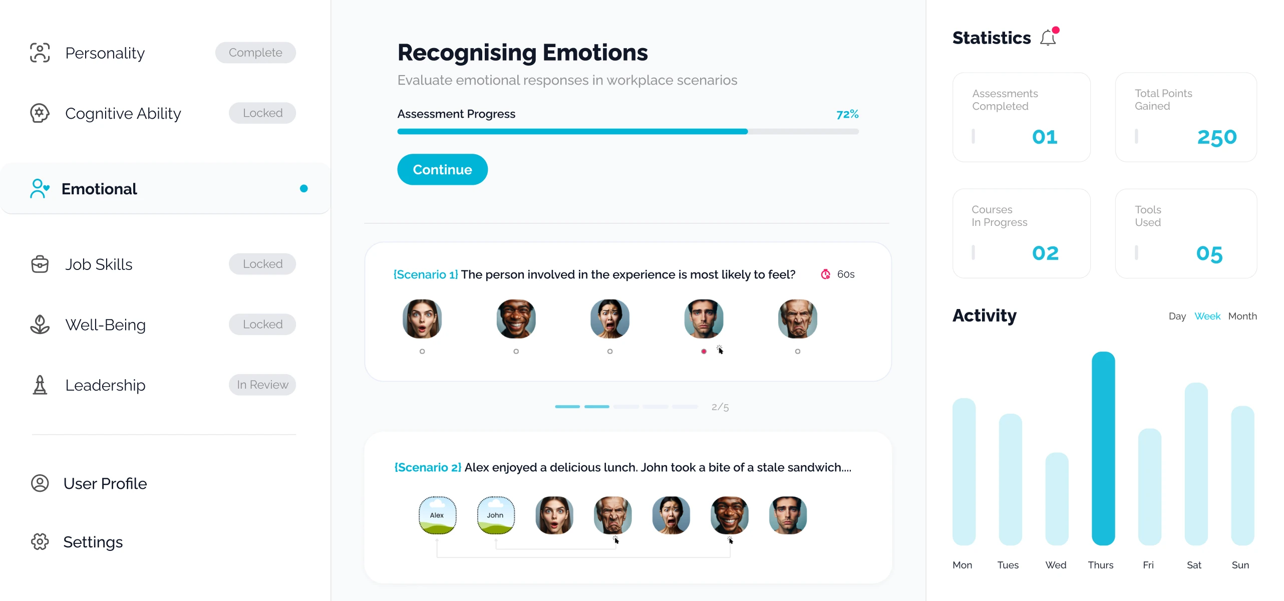 Assessment platform dashboard