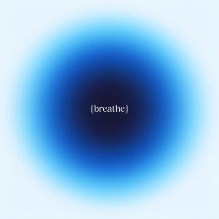 Illustration representing self-awareness in emotional intelligence coaching by showing the word breathe in brackets centered over a dark blue gradient background