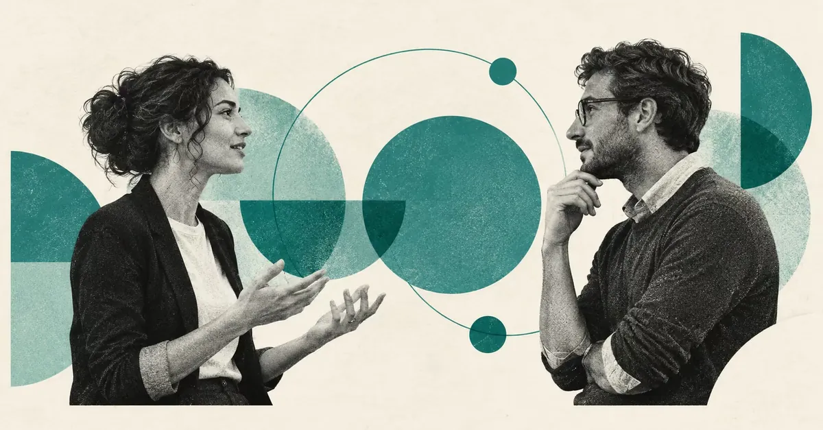 Two colleagues in conversation at work, an everyday setting for emotional intelligence.