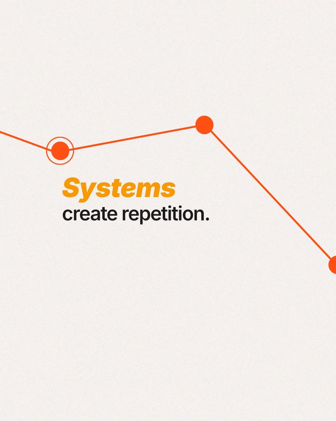 Illustration representing interactive designed learning experiences by showing an orange line graph with circular data points above the text Systems create repetition